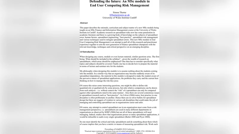 Defending the future: An MSc module in End User Computing Risk   Management