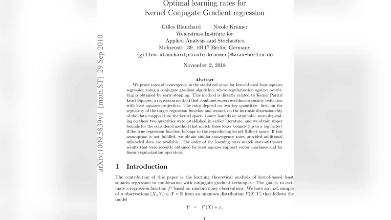 Optimal learning rates for Kernel Conjugate Gradient regression