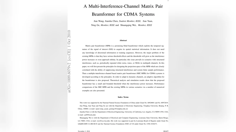 A Multi-Interference-Channel Matrix Pair Beamformer for CDMA Systems