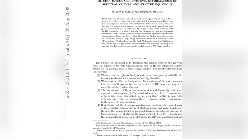 Hitchin integrable systems, deformations of spectral curves, and KP-type   equations