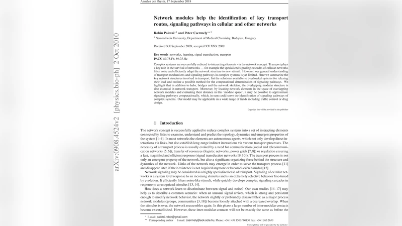 Network modules help the identification of key transport routes,   signaling pathways in cellular and other networks