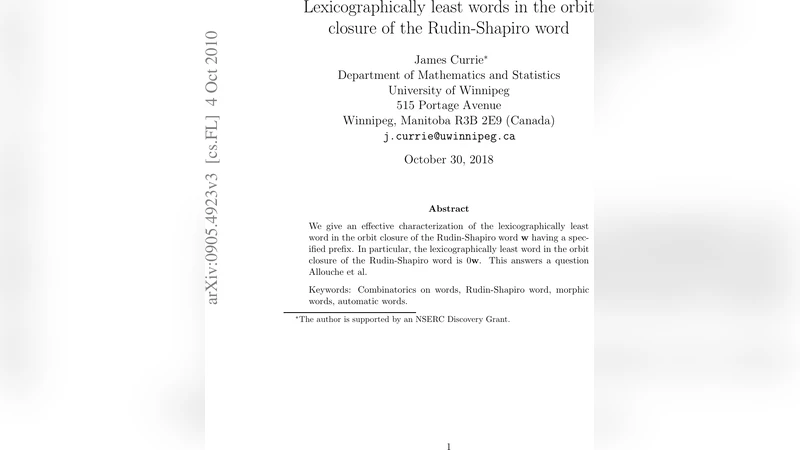 Lexicographically least words in the orbit closure of the Rudin-Shapiro   word