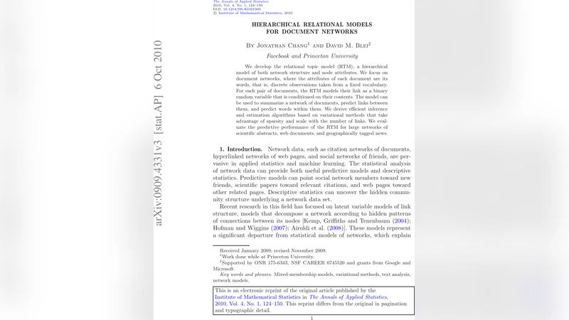 Hierarchical relational models for document networks