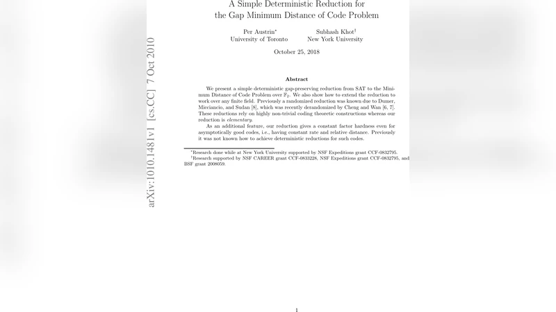 A Simple Deterministic Reduction for the Gap Minimum Distance of Code   Problem