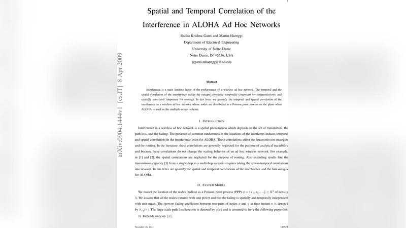 Spatial and Temporal Correlation of the Interference in ALOHA Ad Hoc   Networks
