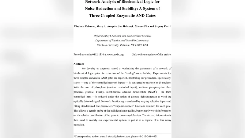 Network Analysis of Biochemical Logic for Noise Reduction and Stability:   A System of Three Coupled Enzymatic AND Gates
