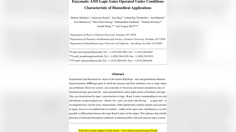 Enzymatic AND Logic Gates Operated Under Conditions Characteristic of   Biomedical Applications