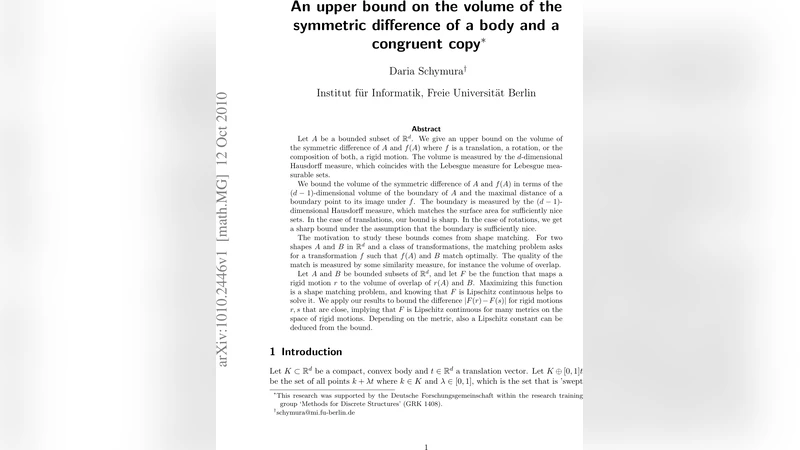 An upper bound on the volume of the symmetric difference of a body and a   congruent copy