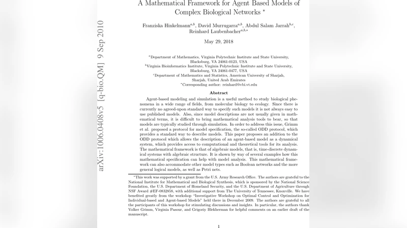 A Mathematical Framework for Agent Based Models of Complex Biological   Networks