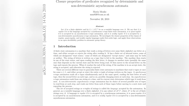 Closure properties of predicates recognized by deterministic and   non-deterministic asynchronous automata
