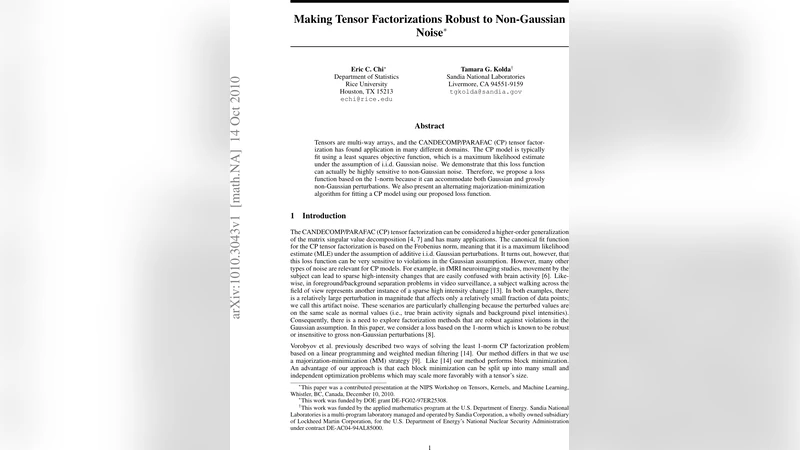 Making Tensor Factorizations Robust to Non-Gaussian Noise