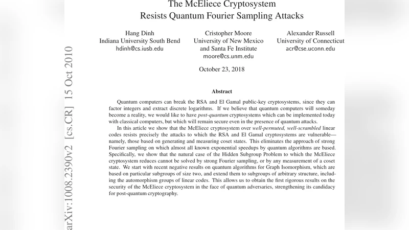 The McEliece Cryptosystem Resists Quantum Fourier Sampling Attacks
