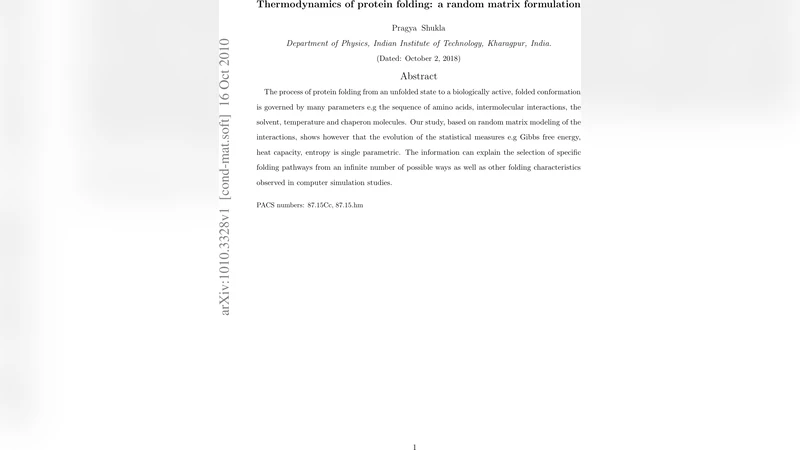 Thermodynamics of protein folding: a random matrix formulation