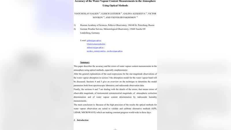 Accuracy of the Water Vapour Content Measurements in the Atmosphere   Using Optical Methods