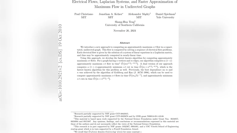 Electrical Flows, Laplacian Systems, and Faster Approximation of Maximum   Flow in Undirected Graphs