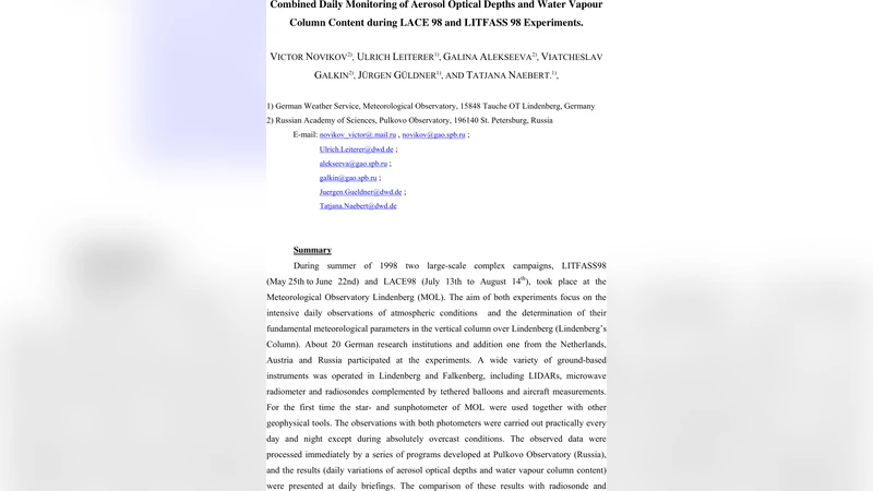 Combined Daily Monitoring of Aerosol Optical Depths and Water Vapour   Column Content during LACE 98 and LITFASS 98 Experiments