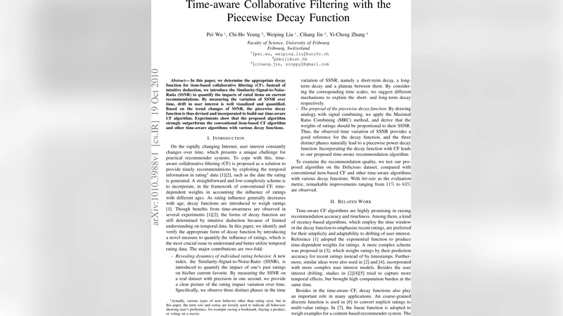 Time-aware Collaborative Filtering with the Piecewise Decay Function