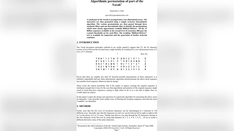 Algorithmic Permutation of part of the Torah