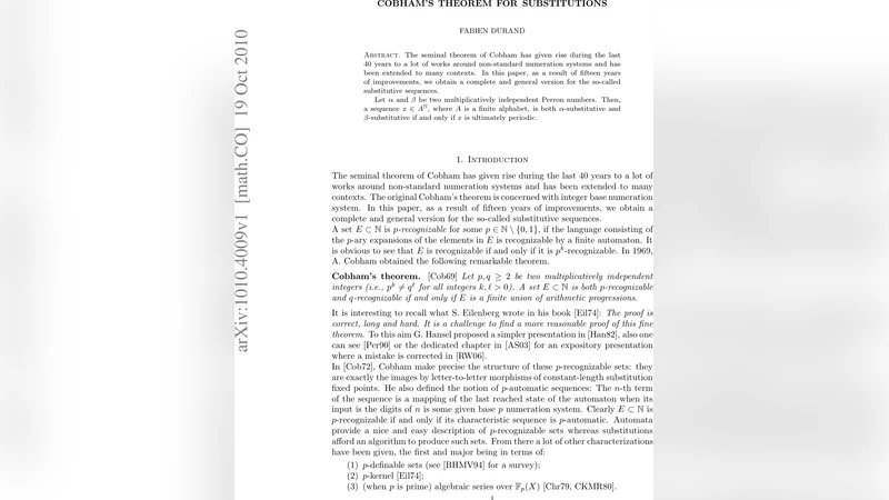 Cobhams theorem for substitutions