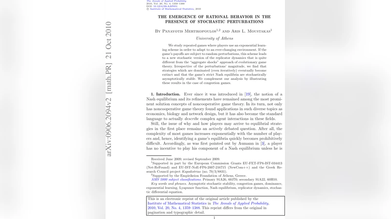 The emergence of rational behavior in the presence of stochastic   perturbations