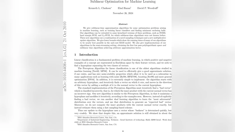 Sublinear Optimization for Machine Learning