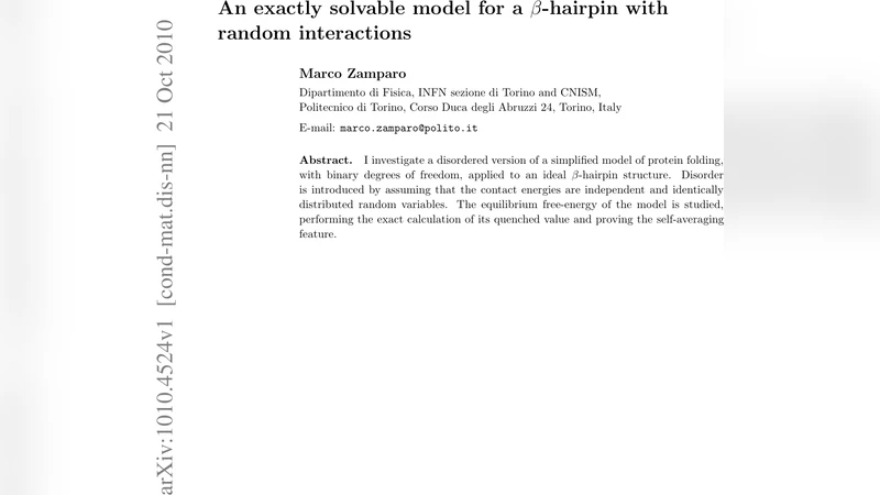 An exactly solvable model for a beta-hairpin with random interactions
