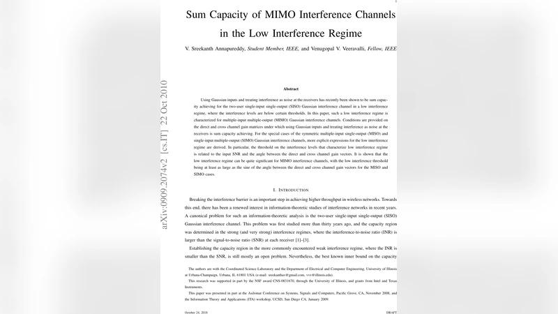 Sum Capacity of MIMO Interference Channels in the Low Interference   Regime