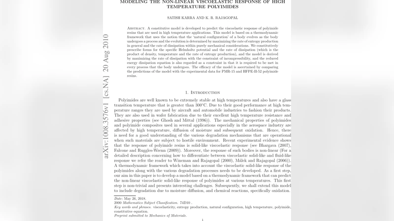 Modeling the Non-linear Viscoelastic Response of High Temperature   Polyimides