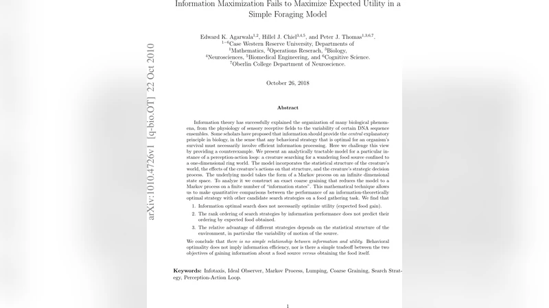Information Maximization Fails to Maximize Expected Utility in a Simple   Foraging Model