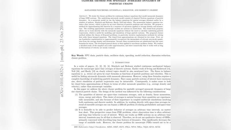 Closure method for spatially averaged dynamics of particle chains