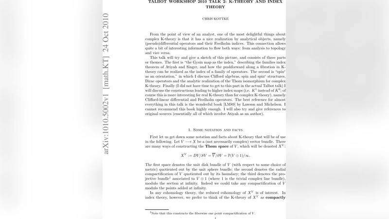 Talbot Workshop 2010 Talk 2: K-Theory and Index Theory