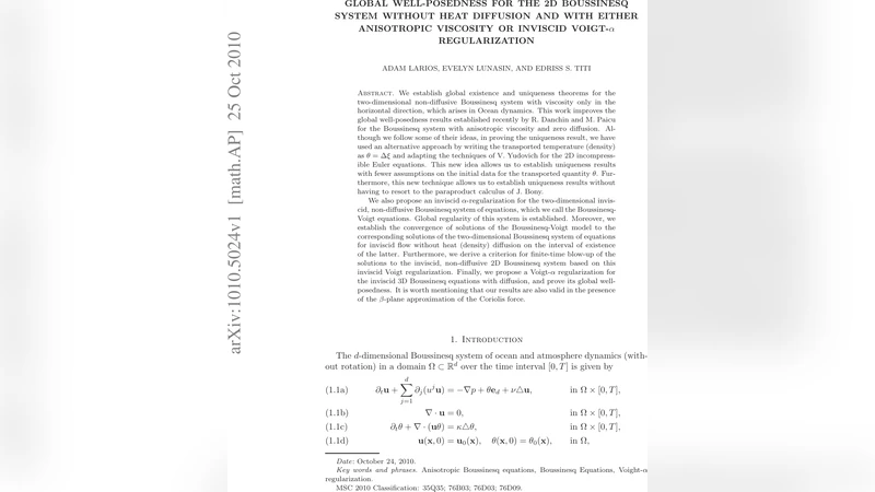 Global Well-posedness for The 2D Boussinesq System Without Heat   Diffusion and With Either Anisotropic Viscosity or Inviscid Voigt-$alpha$   Regularization