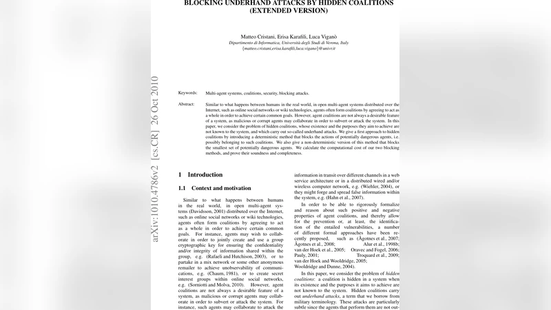 Blocking Underhand Attacks by Hidden Coalitions (Extended Version)