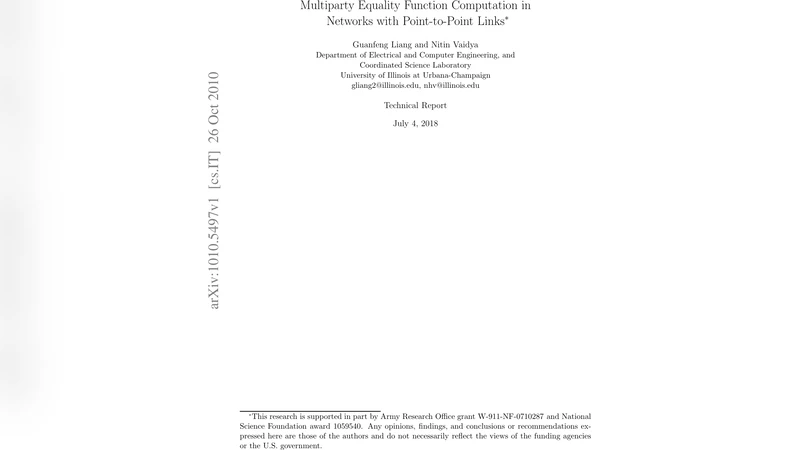 Multiparty Equality Function Computation in Networks with Point-to-Point   Links