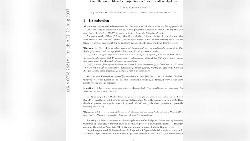 Cancellation problem for projective modules over affine algebras