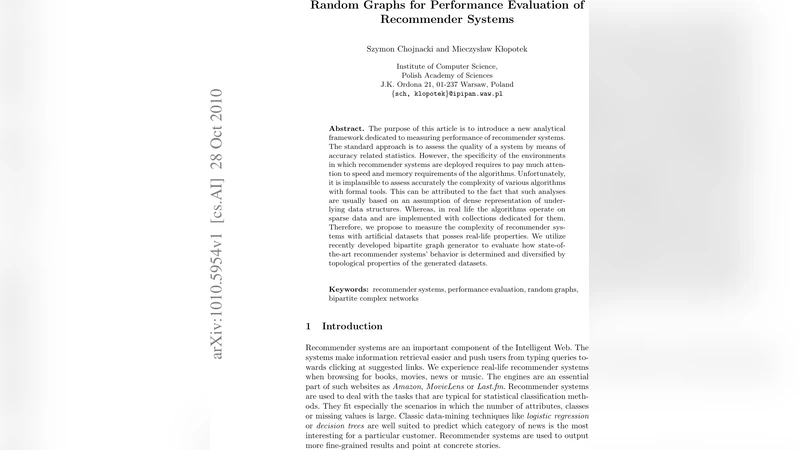Random Graphs for Performance Evaluation of Recommender Systems