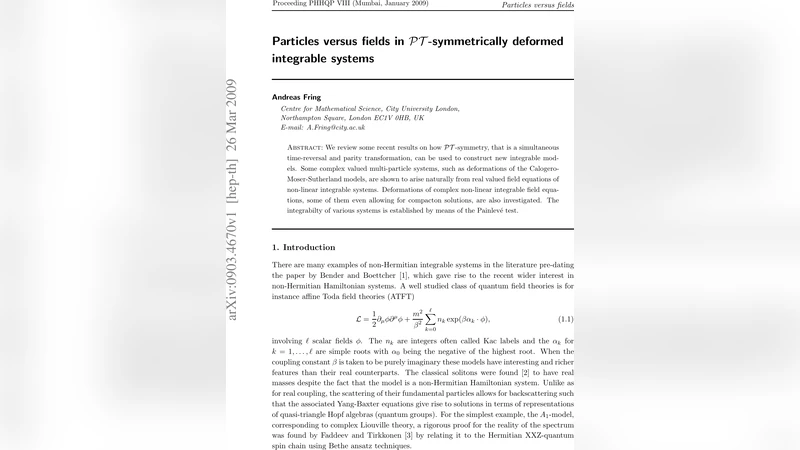Particles versus fields in PT-symmetrically deformed integrable systems