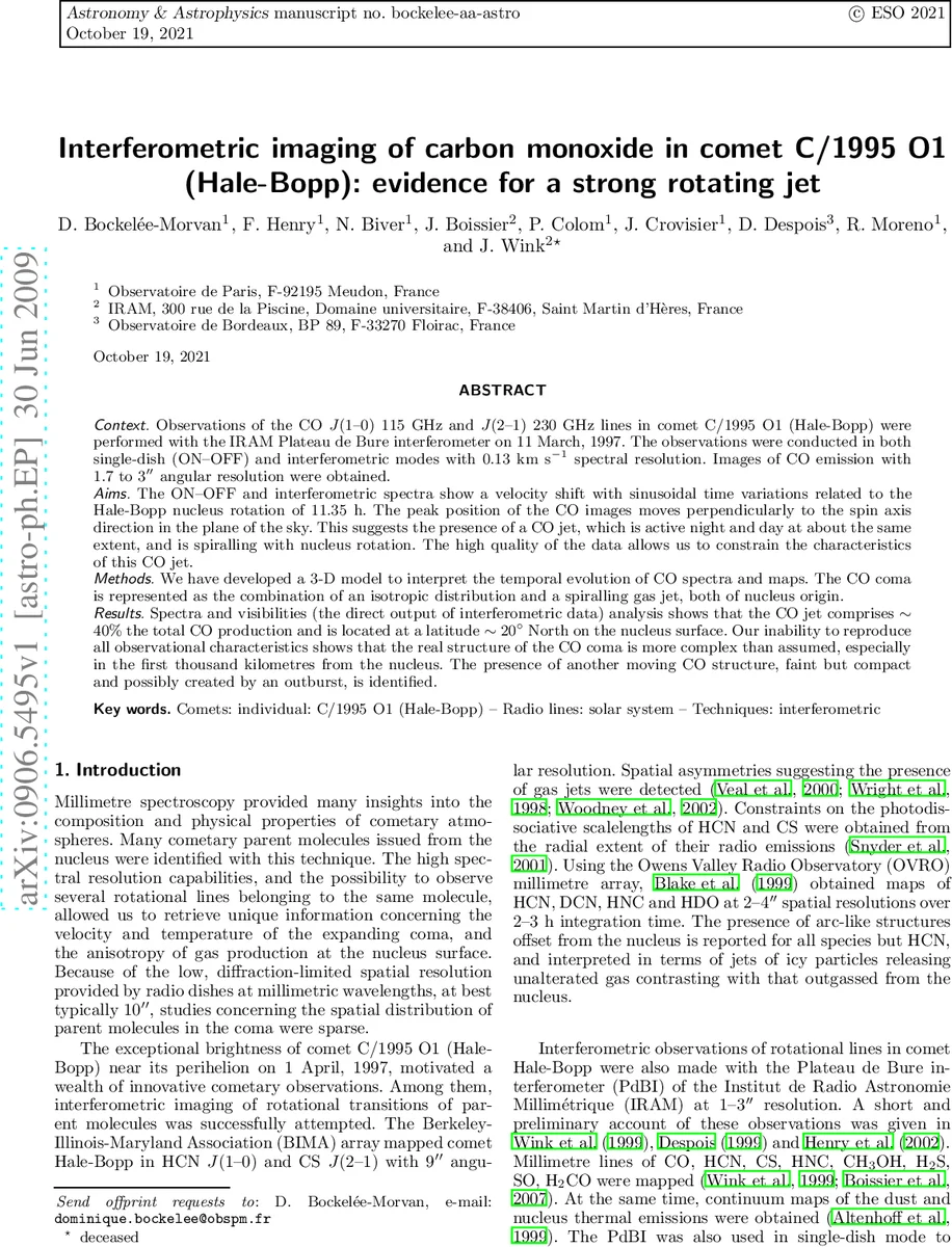 Interferometric imaging of carbon monoxide in comet C/1995 O1   (Hale-Bopp): evidence for a strong rotating jet