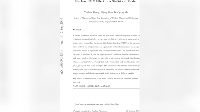 Nuclear EMC Effect in a Statistical Model