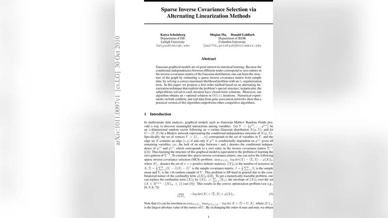 Sparse Inverse Covariance Selection via Alternating Linearization   Methods