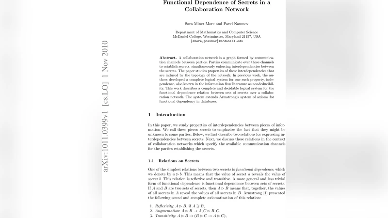 Functional Dependence of Secrets in a Collaboration Network