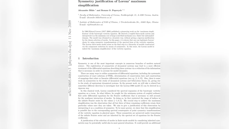 Symmetry justification of Lorenz maximum simplification
