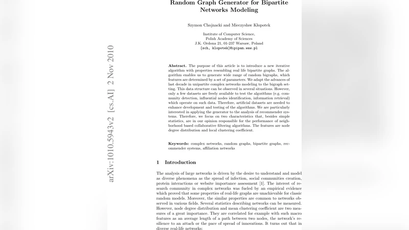 Random Graph Generator for Bipartite Networks Modeling
