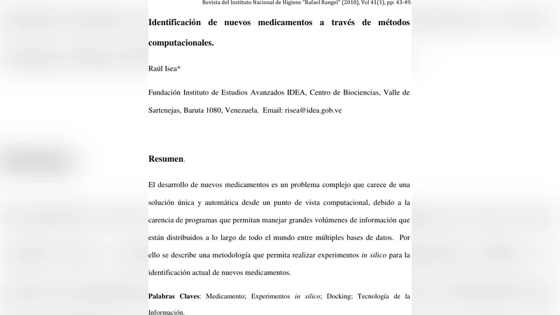 Identificacion de nuevos medicamentos a traves de metodos   computacionales