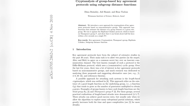Cryptanalysis of group-based key agreement protocols using subgroup   distance functions