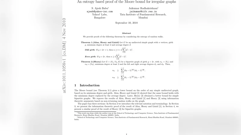 An entropy based proof of the Moore bound for irregular graphs