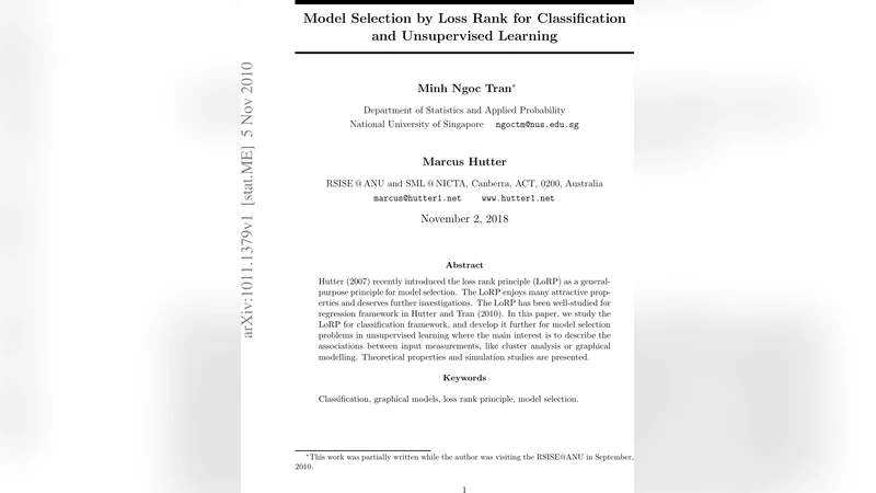 Model Selection by Loss Rank for Classification and Unsupervised   Learning