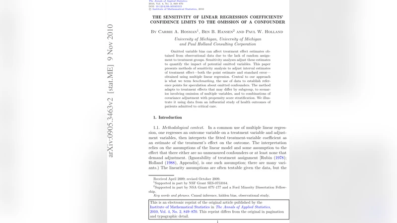 The sensitivity of linear regression coefficients confidence limits to   the omission of a confounder