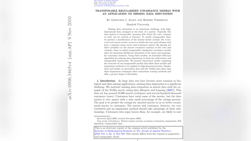 Transposable regularized covariance models with an application to   missing data imputation