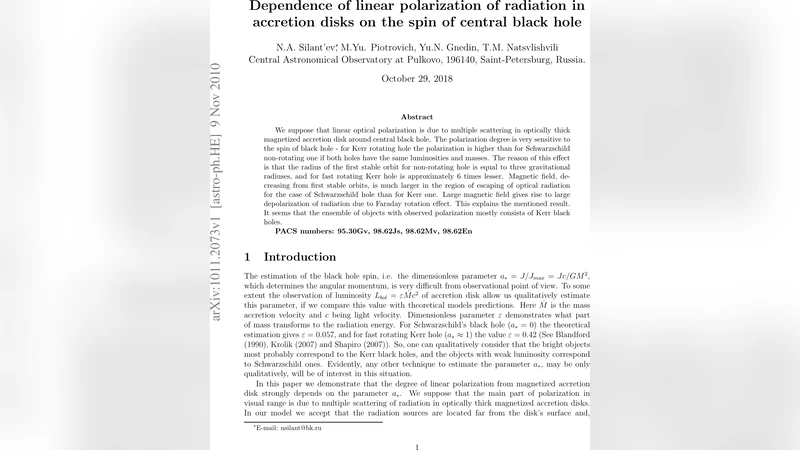 Dependence of linear polarization of radiation in accretion disks on the   spin of central black hole